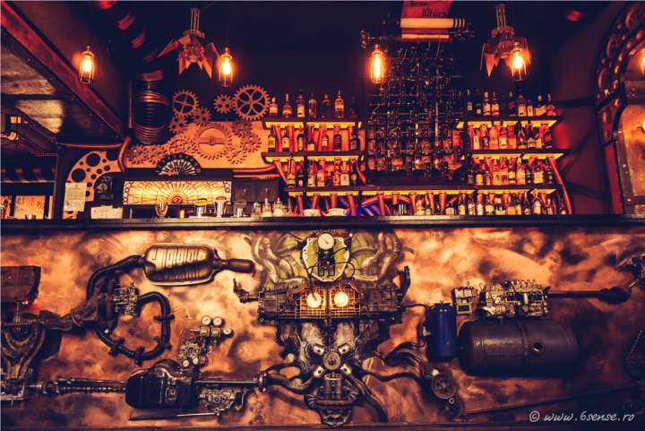 Enigma Cafe, kinetic steampunk bar by 6sense interiors